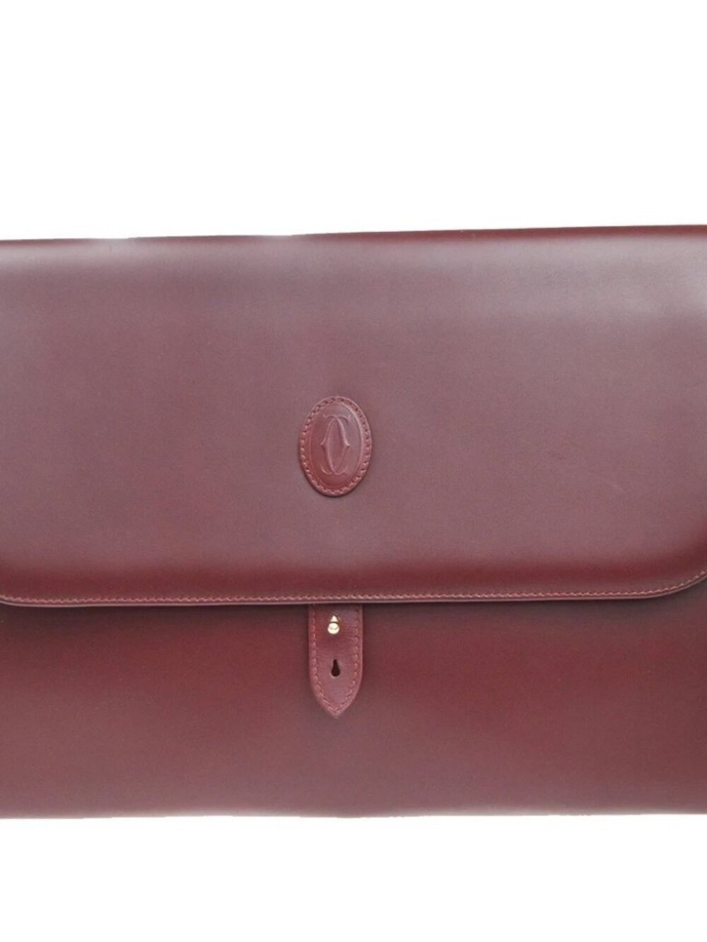 CARTIER Logo Must Line Clutch Hand Bag Leather Red Burgundy GHW 09MA544